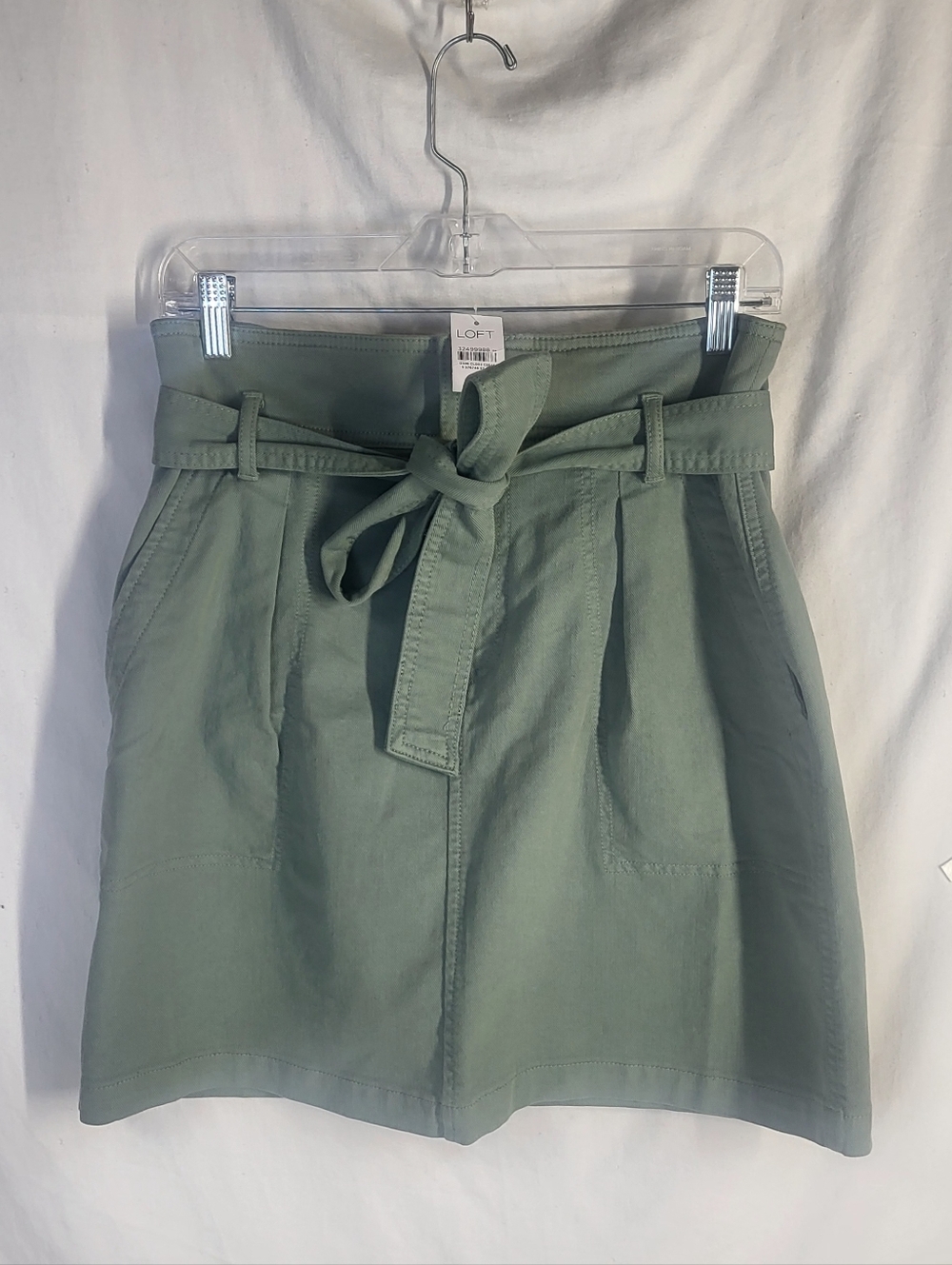 New LOFT Paperbag Tie Waist Utility Green Pocket Mini Skirt Size 6 Minimalist
